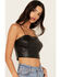 Image #2 - Beyond The Radar Women's Faux Leather Cropped Tank, Black, hi-res