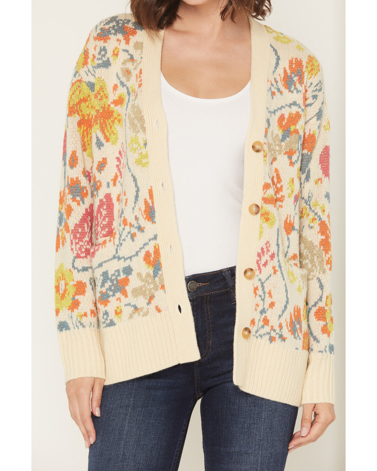 Image #3 - Cleo + Wolf Women's Floral Embroidered Button-Down Sweater, Sand, hi-res