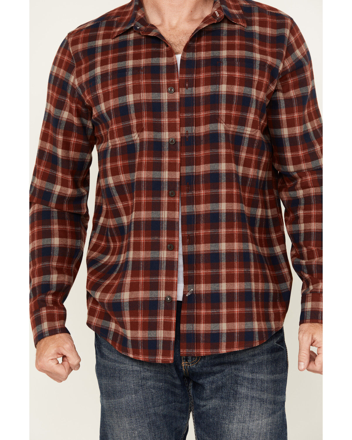 Image #3 - Brothers and Sons Men's Lane Plaid Print Long Sleeve Button-Down Western Shirt, Wine, hi-res