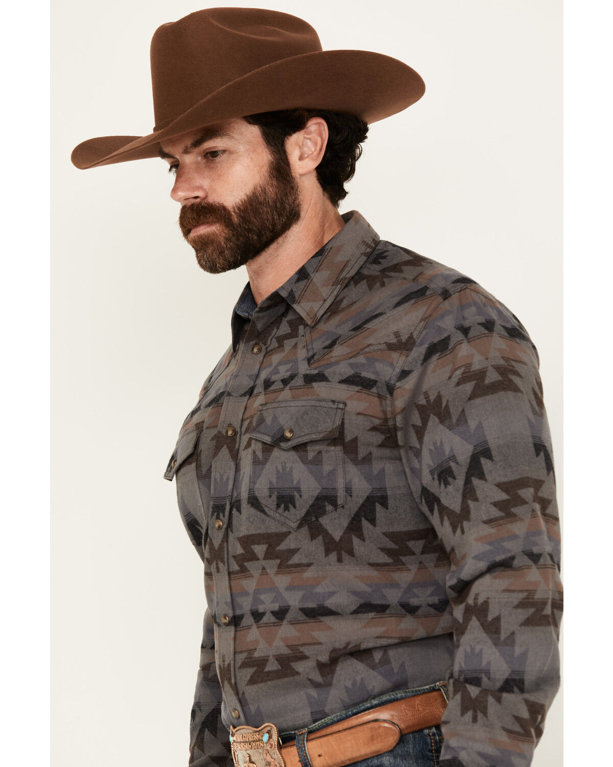 Image #2 - Cody James Men's Sebine Southwestern Print Long Sleeve Snap Flannel Shirt, Brown, hi-res