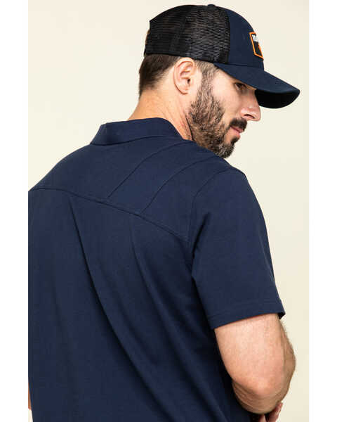 Image #5 - Hawx Men's Navy Miller Pique Short Sleeve Work Polo Shirt , Navy, hi-res