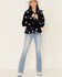 Hem & Thread Women's Navy Star Print Faux Fur Jacket , Navy, hi-res