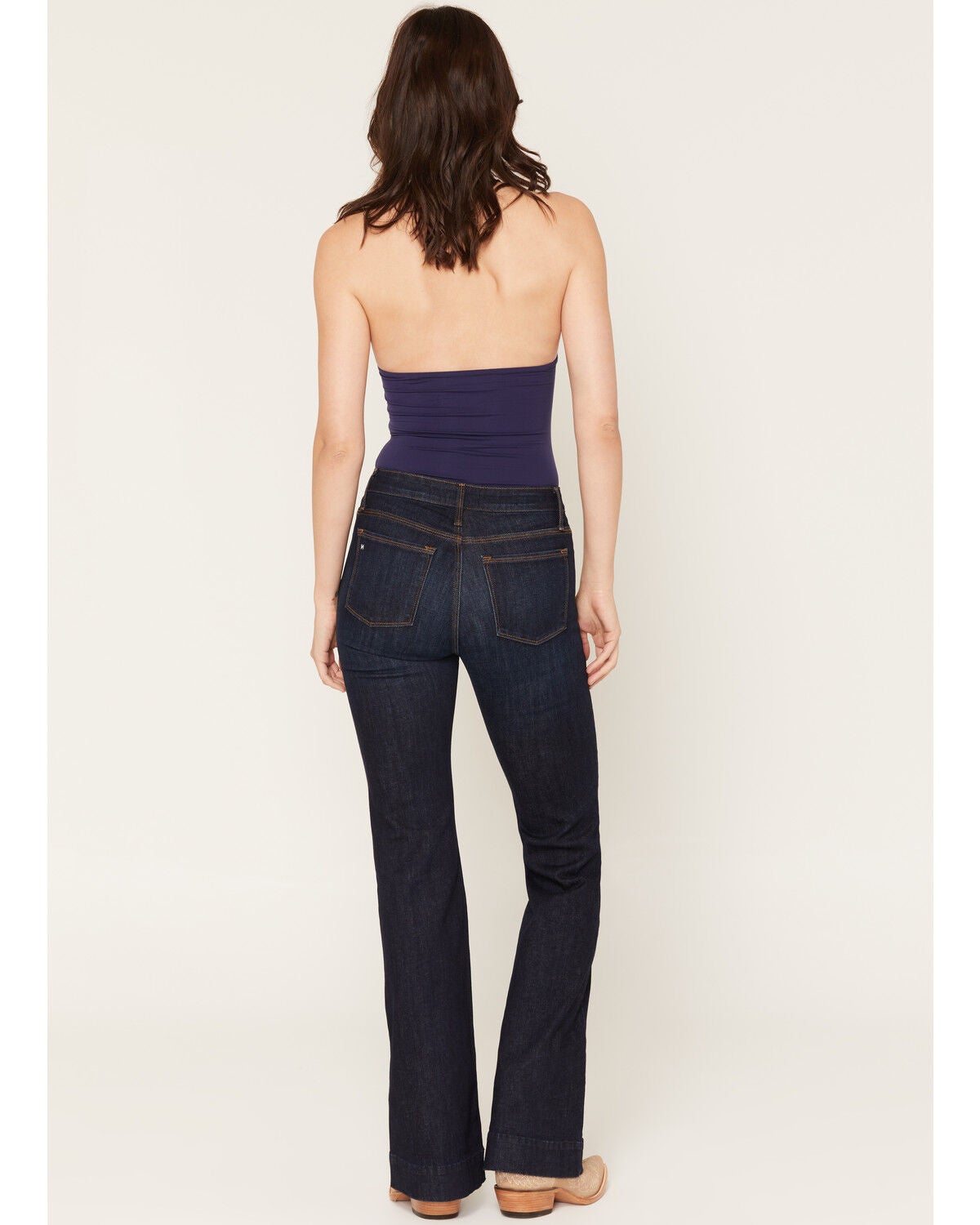 Image #4 - Haddad Women's Deep Ocean Dark Wash Bella Trouser Flare Stretch Denim Jeans, Dark Wash, hi-res