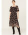 Image #1 - Wild Moss Women's Floral Pais Short Sleeve Smocked Midi Dress, Black, hi-res