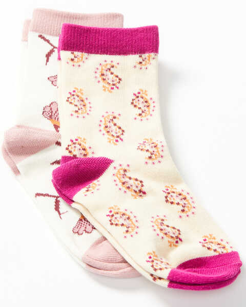 Shyanne Girls' Floral & Paisley 2-Pack Crew Socks, Multi, hi-res