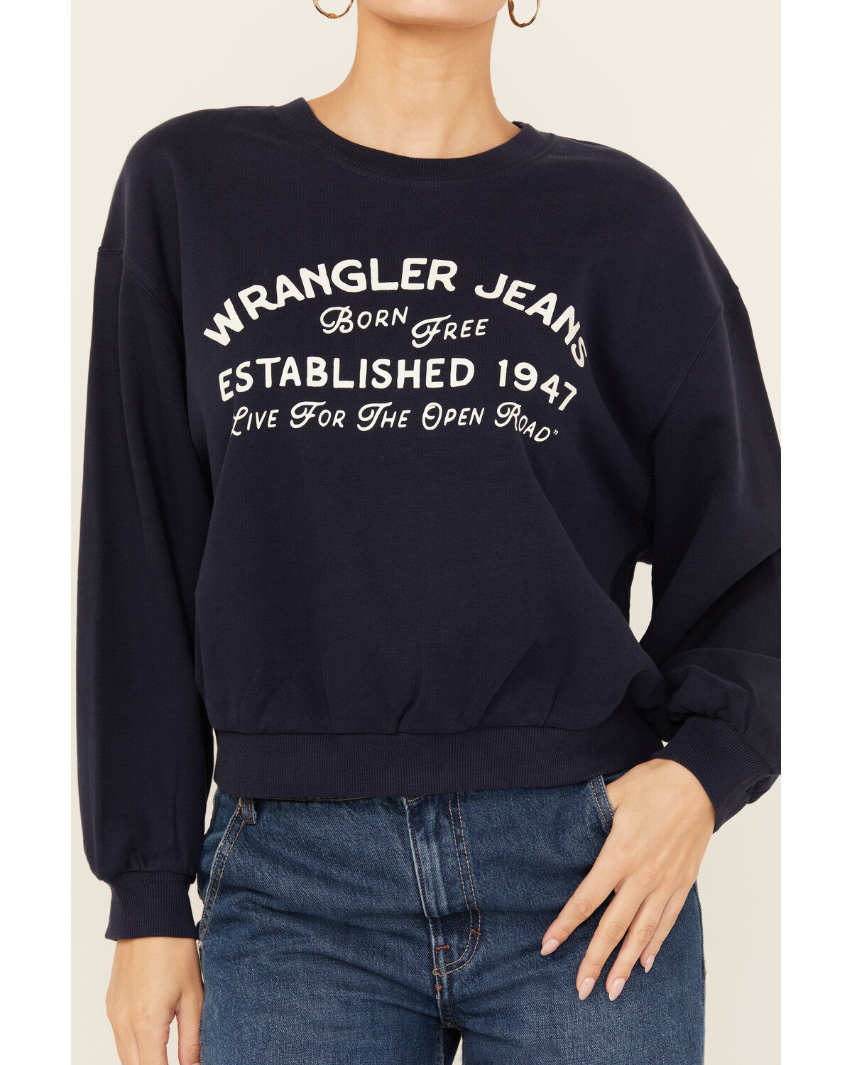 Image #3 - Wrangler Women's Oversized Born Free Modern Crewneck Sweatshirt, Navy, hi-res
