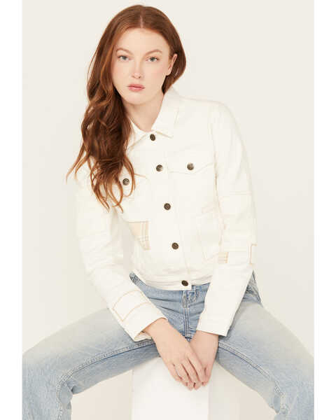 Image #1 - Cleo + Wolf Women's Patched Trucker Jacket, White, hi-res
