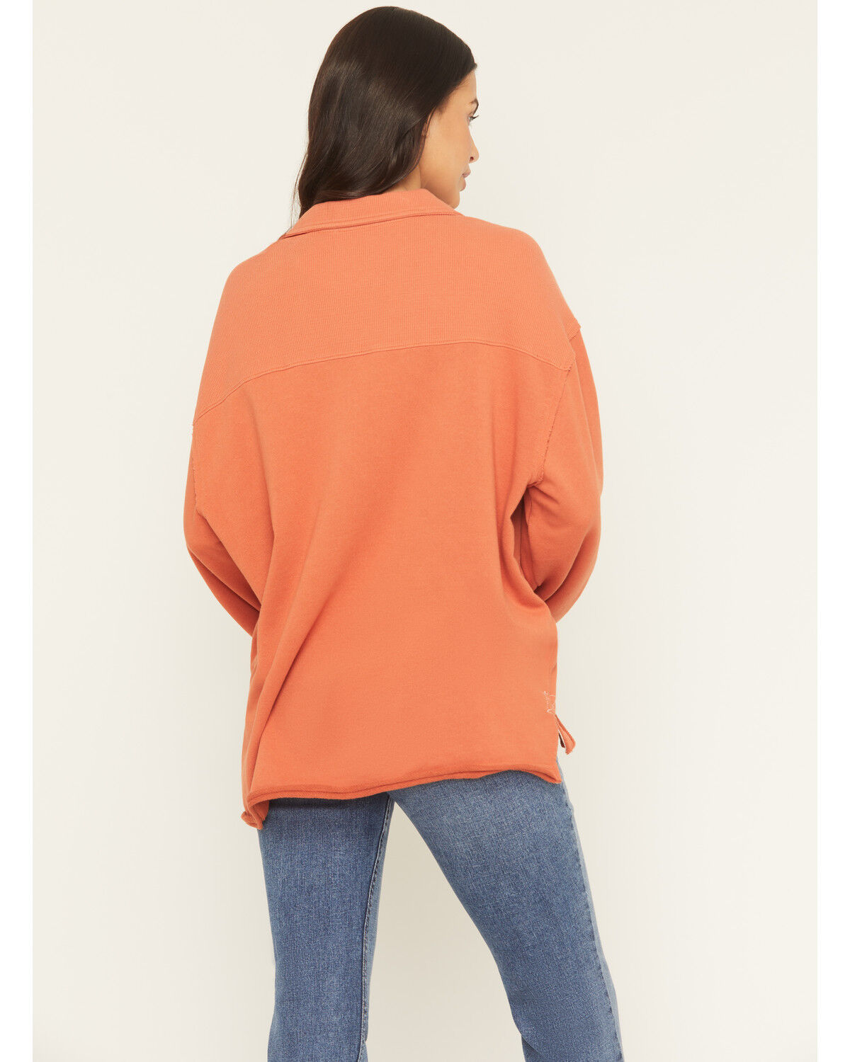 Image #4 - Cleo & Wolf Women's Solid French Terry Long Sleeve Quarter Button-Down Shirt, Orange, hi-res
