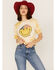 Bohemian Cowgirl Women's Americana Smiley Face Graphic Bleach Spray Tee, Mustard, hi-res