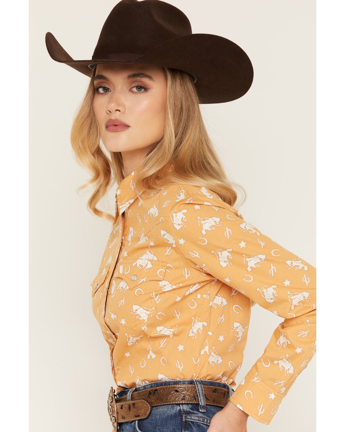Image #2 - Wrangler Retro Women's Boot Barn Exclusive Rider Long Sleeve Snap Western Shirt, Mustard, hi-res