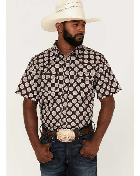 Image #1 - Cody James Men's Kingsland Medallion Print Short Sleeve Snap Western Shirt , Multi, hi-res