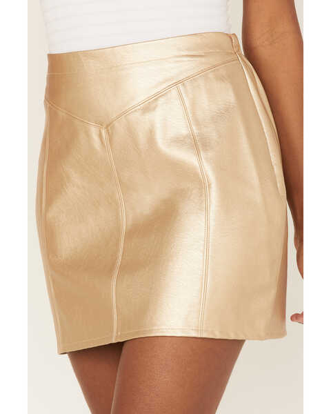 Image #2 - Rock & Roll Denim Women's Metallic Pleather Mini Skirt, Gold, hi-res