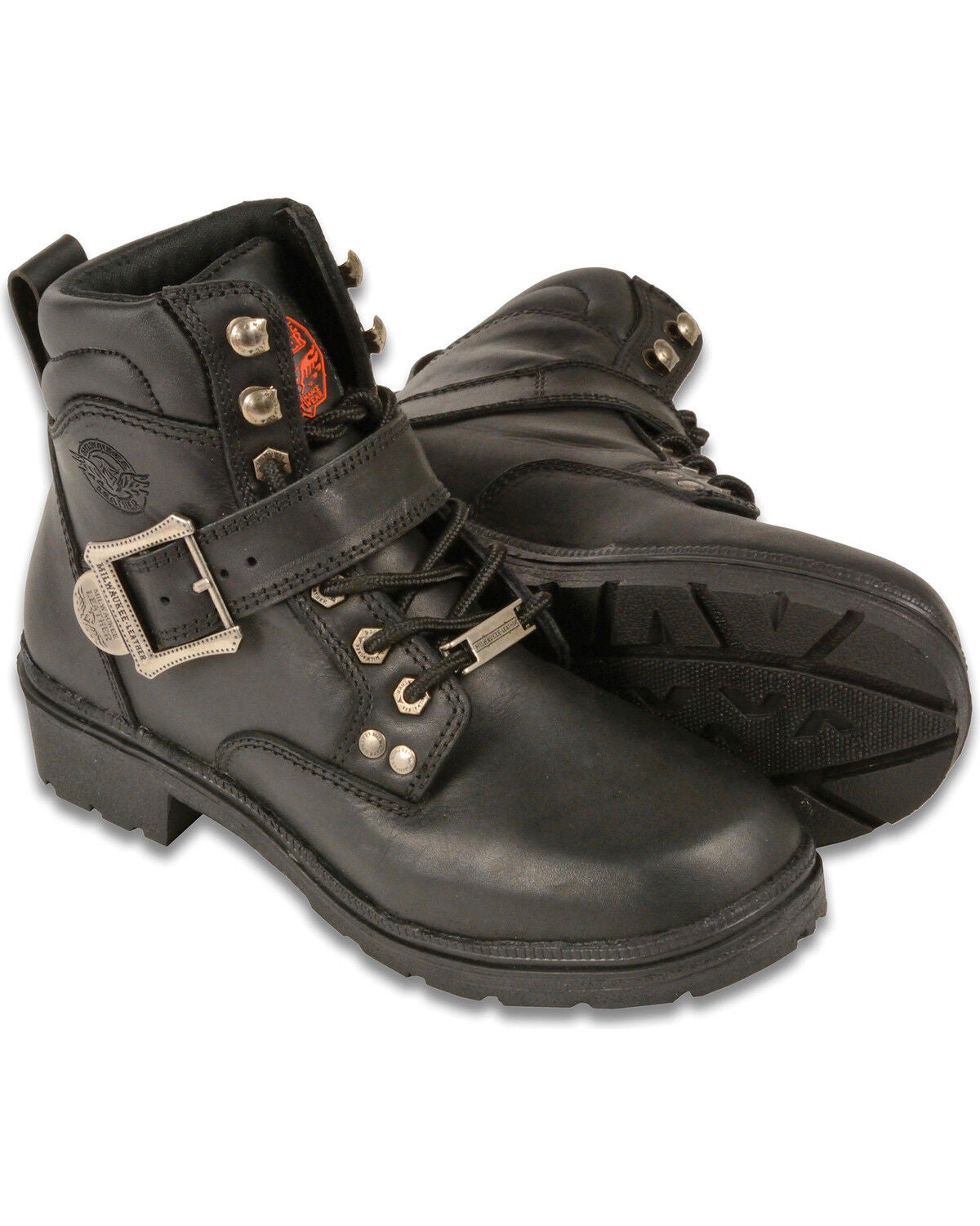 Milwaukee Leather Women's Side Buckle Plain Toe Boots - Round Toe, Black, hi-res