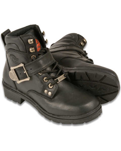 Image #1 - Milwaukee Leather Women's Side Buckle Plain Toe Boots - Round Toe, Black, hi-res