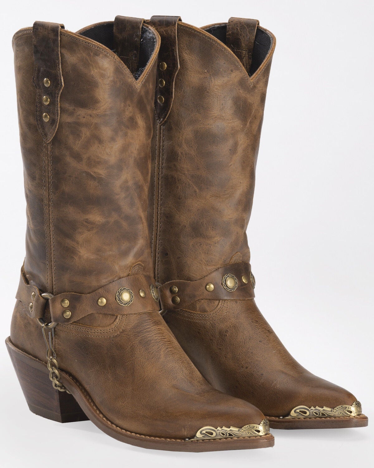 Abilene Women's Distressed Harness Western Boots - Round Toe, Tan, hi-res