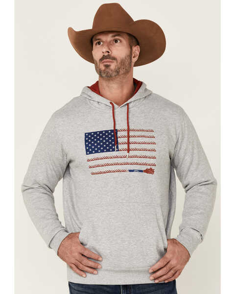 HOOey Men's Grey Rope Flag Graphic Pullover Hooded Sweatshirt , Grey, hi-res