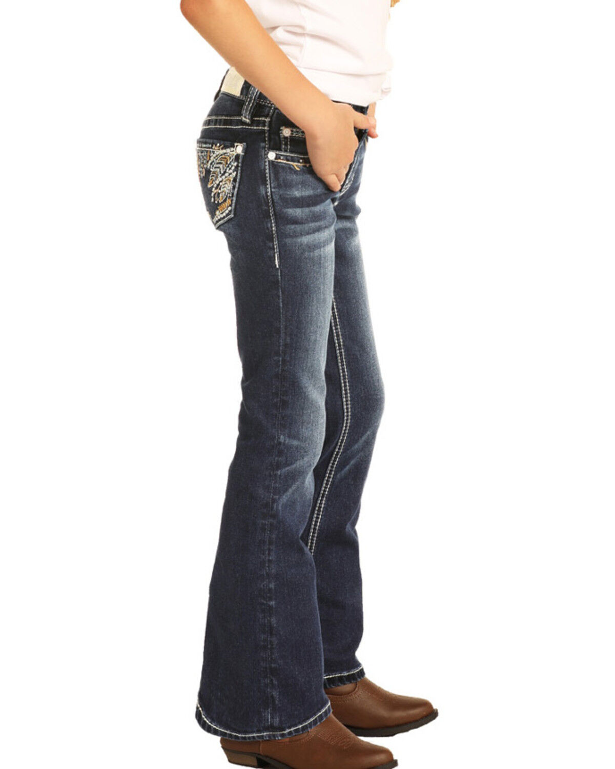 Rock N Roll Cowgirl Womens Cowgirl Embroidered Feather Jeans