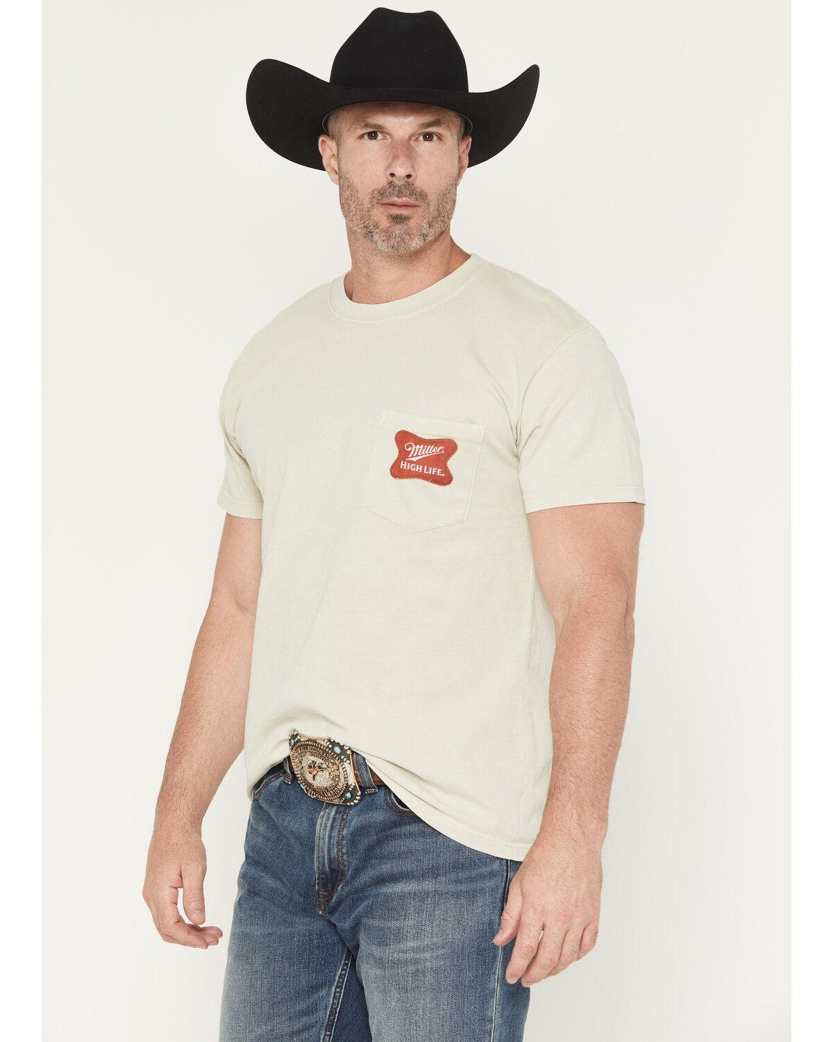 Image #2 - Miller Men's High Life Moon Short Sleeve Graphic T-Shirt, Natural, hi-res