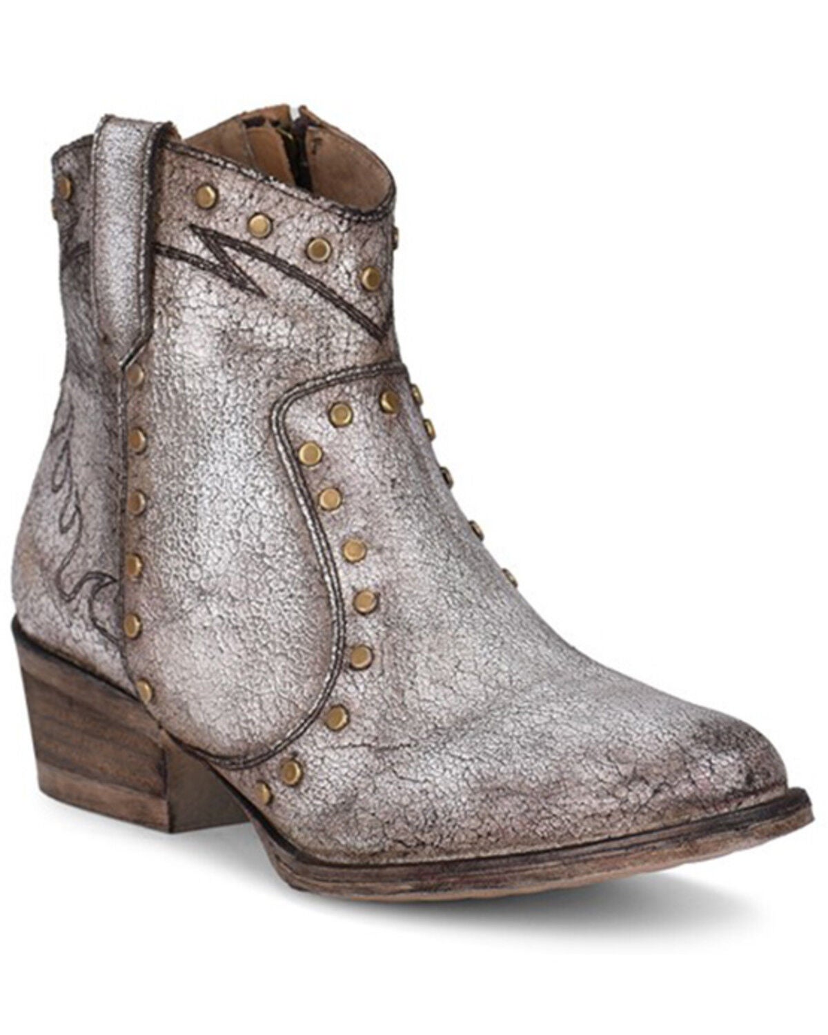 Circle G Women's Metallic Studded Fashion Booties - Round Toe, White, hi-res
