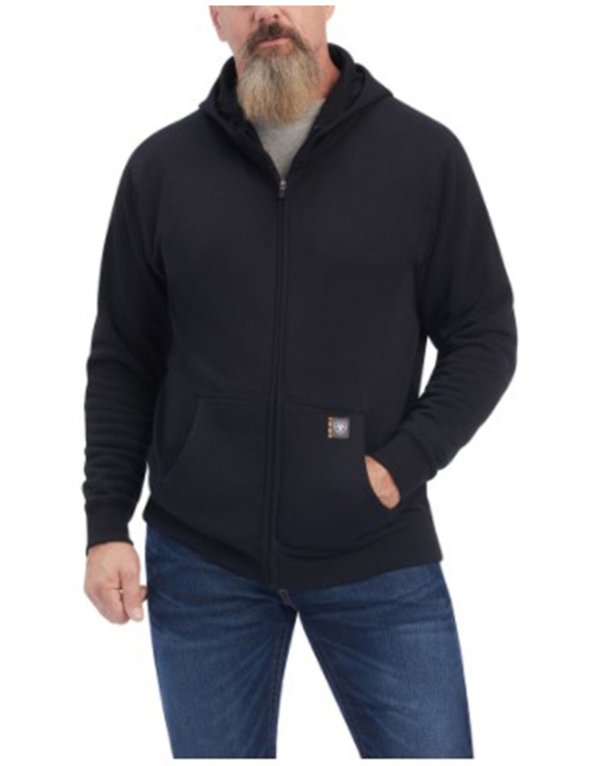 Ariat Men's Rebar Workman Reflective Flag Graphic Hooded Work Jacket, Black, hi-res