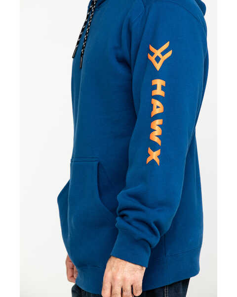 Image #4 - Hawx® Men's Logo Sleeve Performance Fleece Hooded Work Sweatshirt - Big & Tall, Blue, hi-res