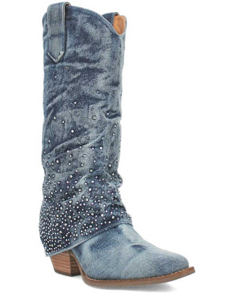 Dingo Women's Eye Candy Denim Western Boots - Pointed Toe , Blue, hi-res