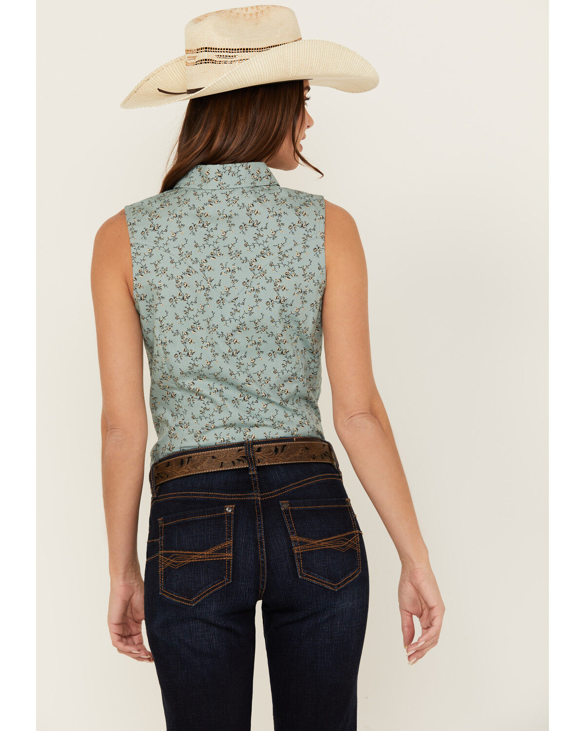 Image #4 - Wrangler Retro Women's Floral Print Sleeveless Pearl Snap Western Shirt, Slate, hi-res