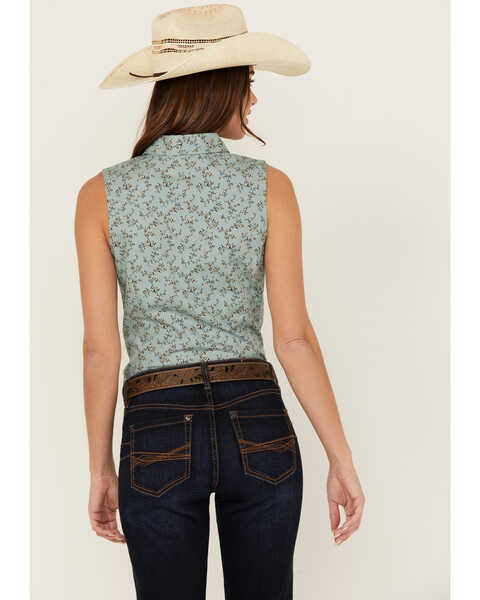 Image #4 - Wrangler Retro Women's Floral Print Sleeveless Pearl Snap Western Shirt , Slate, hi-res