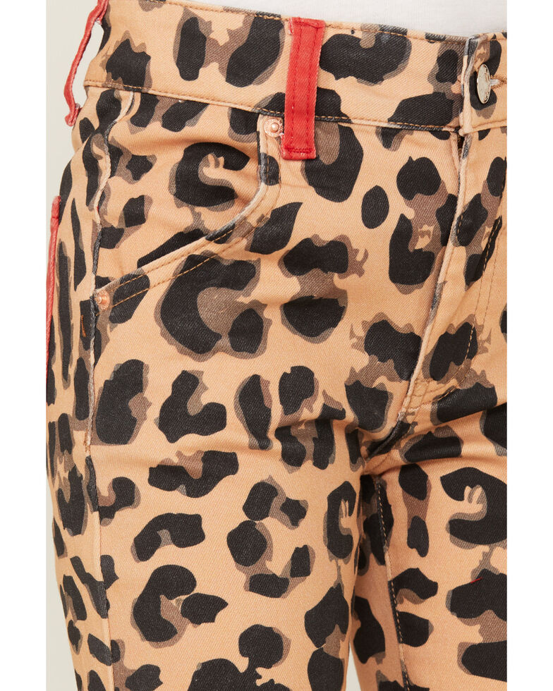 Ranch Dress'n Girls' Leopard & Rose Print Super Flare Jeans, Tan, hi-res