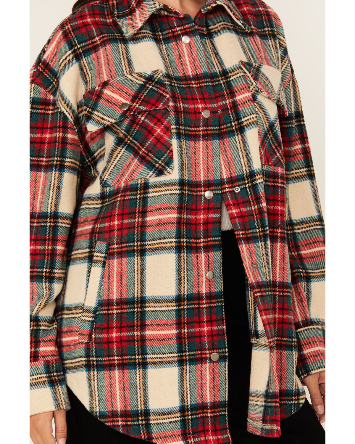 Image #3 - Fornia Women's Plaid Print Shacket, Red, hi-res