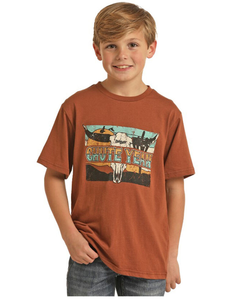 Rock & Roll Denim Boys' Dale Brisby Chute Yeah Graphic T-Shirt, Orange, hi-res