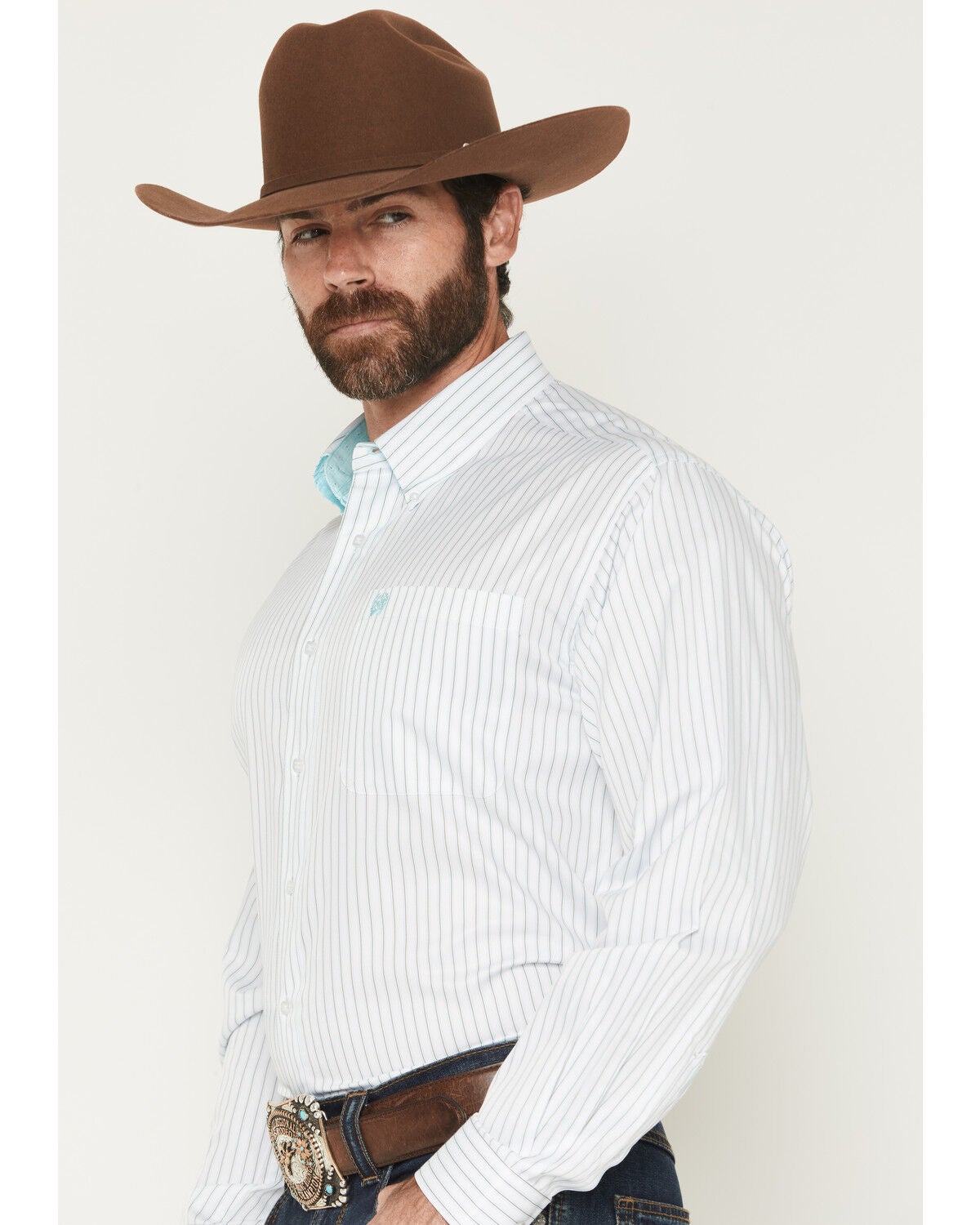 Image #2 - Cinch Men's Stripe Print Tencel Long Sleeve Button-Down Western Shirt, White, hi-res