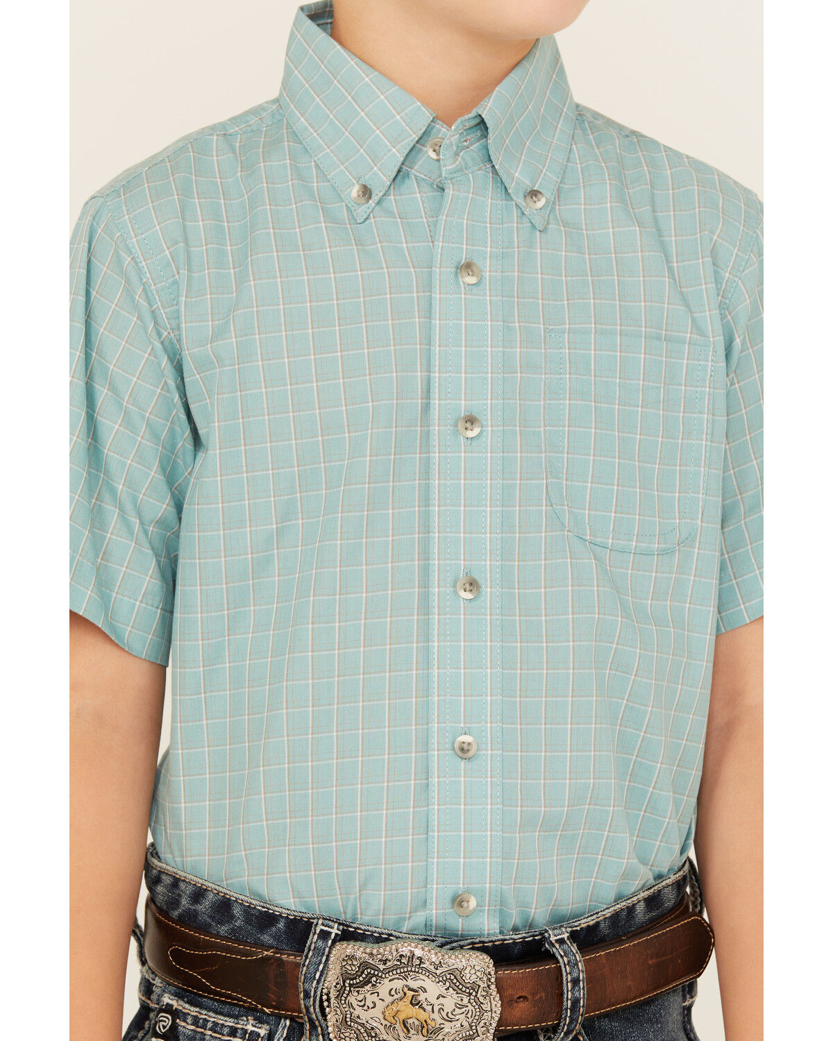 Image #3 - Wrangler Riata Boys' Plaid Print Short Sleeve Button-Down Western Shirt, , hi-res