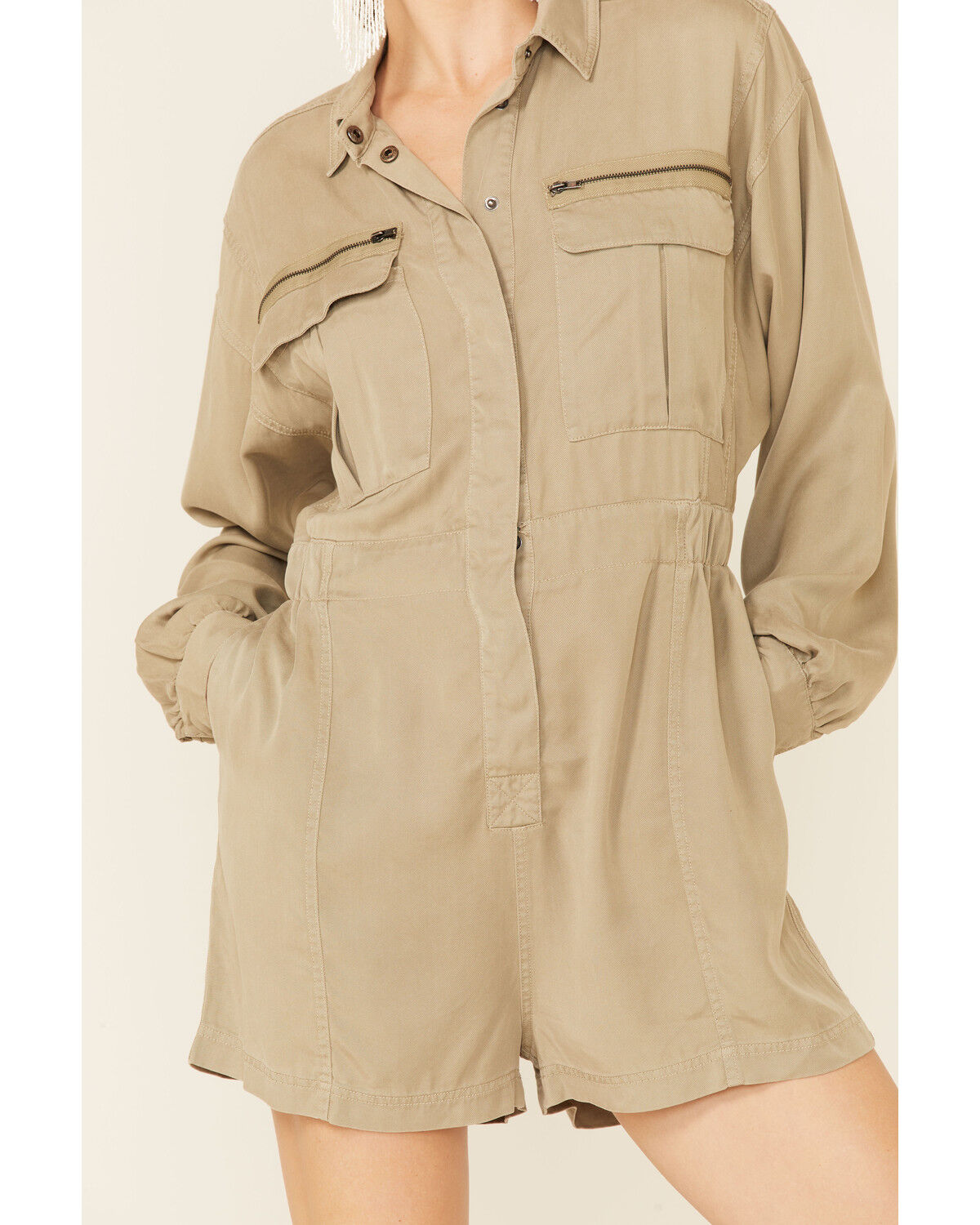 Image #3 - Very J Women's Tencel Utility Romper, Olive, hi-res