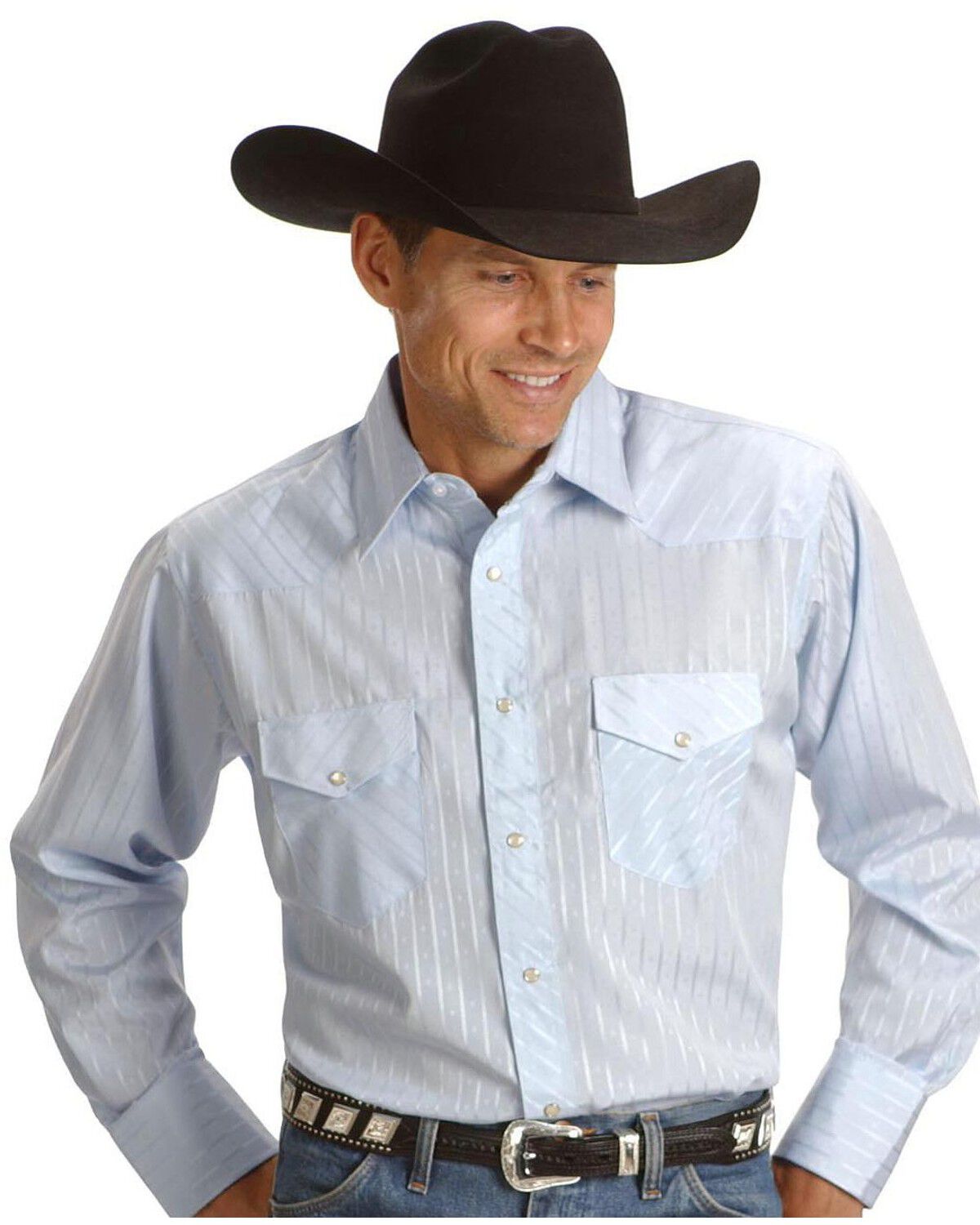 Image #1 - Wrangler Men's Tonal Long Sleeve Snap Western Shirt, Blue, hi-res