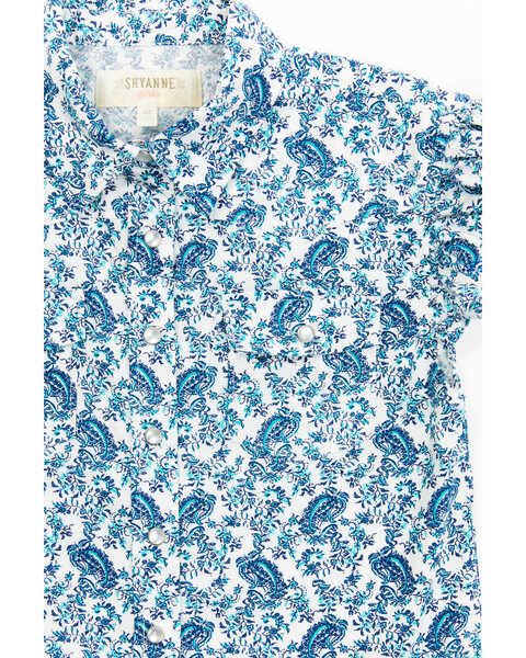 Image #2 - Shyanne Toddler Girls' Paisley Print Short Sleeve Western Pearl Snap Shirt, Royal Blue, hi-res