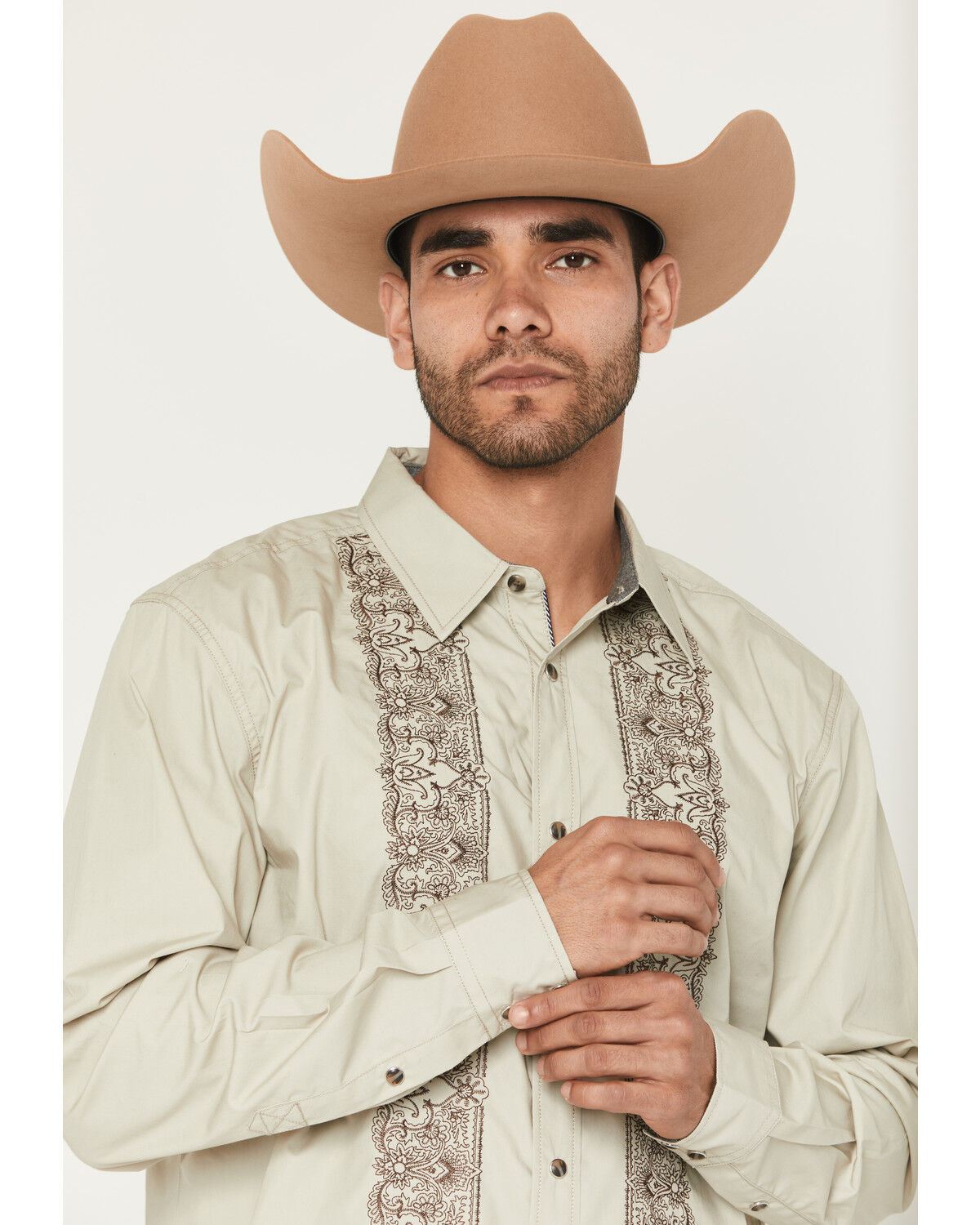 Image #2 - Moonshine Spirit Men's Heart Embroidered Long Sleeve Snap Western Shirt, Tan, hi-res