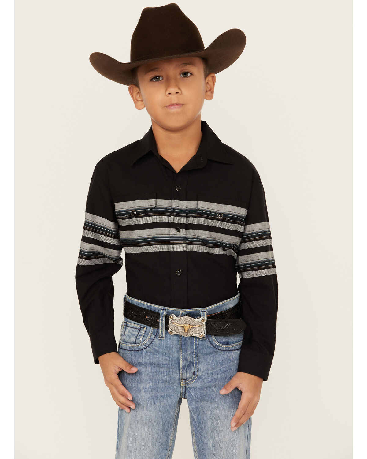 Image #1 - Roper Boys' Border Stripe Long Sleeve Snap Western Shirt, , hi-res