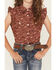 Image #2 - Shyanne Girls' Ditsy Floral Print Ruffle Sleeve Snap Stretch Western Shirt, Mahogany, hi-res