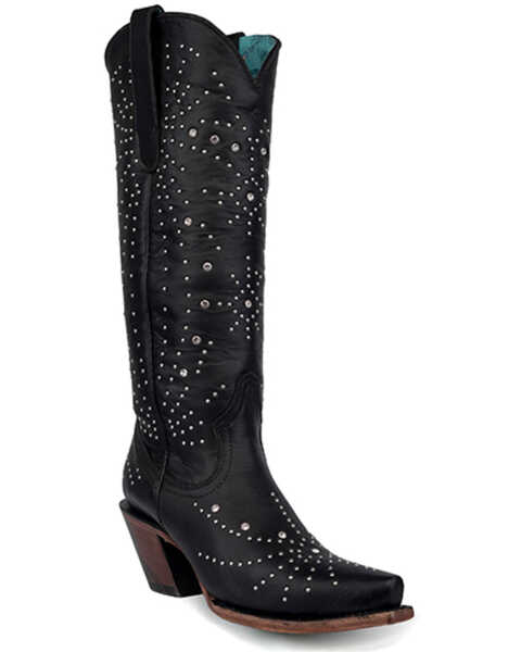 Image #1 - Corral Women's Crystals And Studs Sequence Western Boots - Snip Toe , Black, hi-res