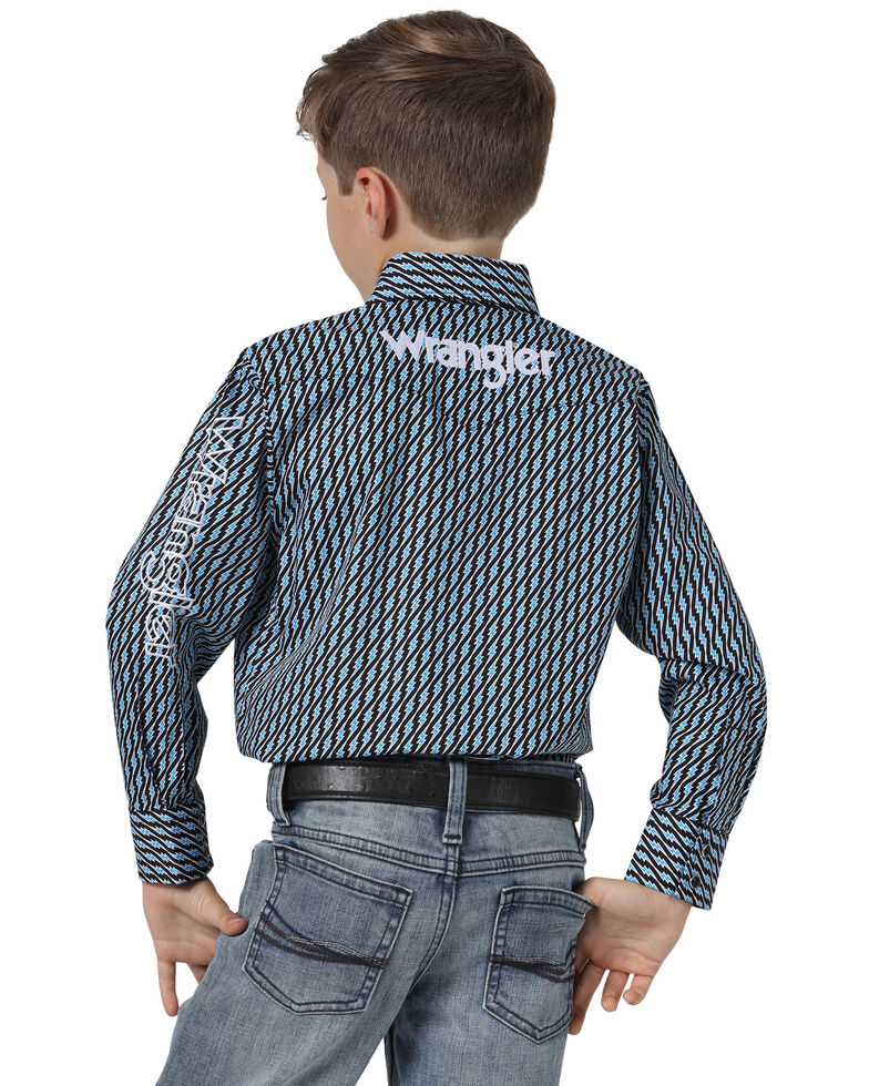 Wrangler Boys Navy Geo Print Logo Long Sleeve Western Shirt Sheplers