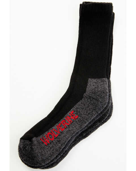Image #1 - Wolverine Men's Steel Toe Crew Socks - 2 Pack, Black, hi-res