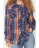 Image #3 - Idyllwind Women's Glenmond Dobby Plaid Print Long Sleeve Snap Flannel Shirt, Dark Blue, hi-res