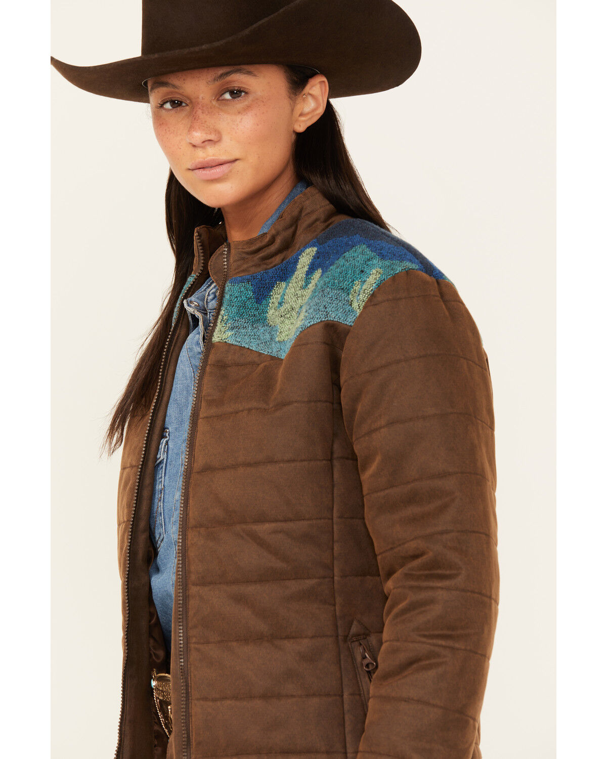 Image #2 - Outback Trading Co Women's Western Printed Yoke Puffer Aspen Jacket, Brown, hi-res