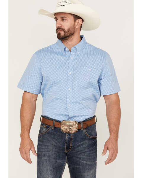 RANK 45 Men's Cantle Geo Print Short Sleeve Button Down Western Shirt ...