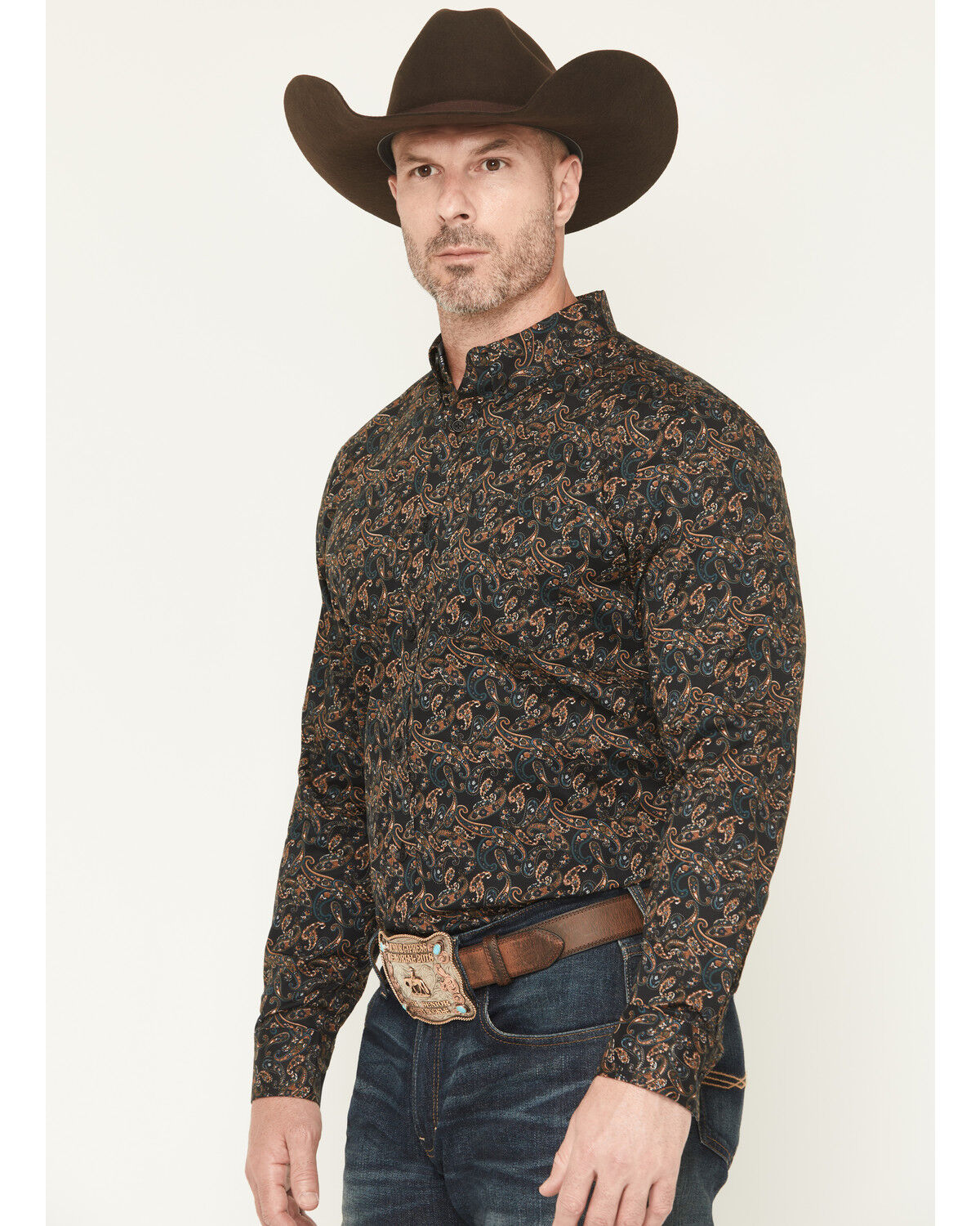 Image #2 - Cody James Men's Cumberland Paisley Print Long Sleeve Button-Down Stretch Western Shirt, Black, hi-res