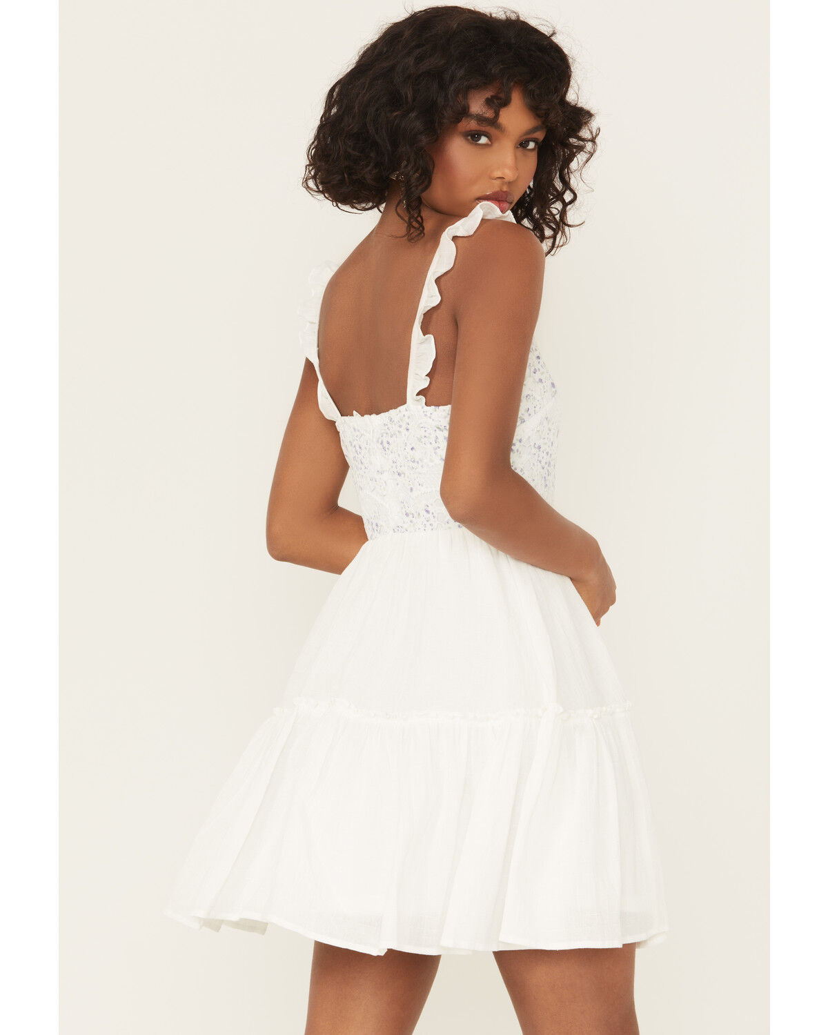 Image #4 - Yura Women's Floral Patched Crochet Mini Dress, White, hi-res