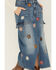 Image #2 - Driftwood Women's Medium Wash Floral Embroidered Denim Cargo Midi Skirt , Dark Wash, hi-res