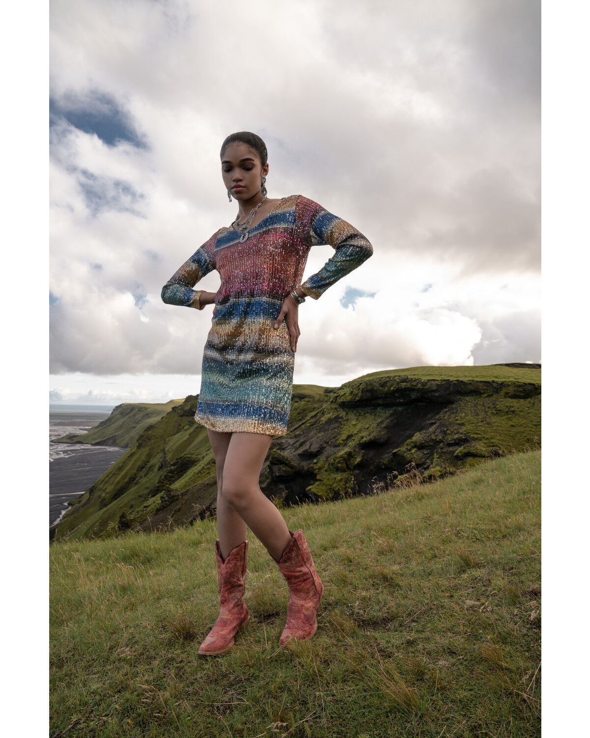 Image #1 - Tasha Polizzi Women's Long Sleeve Serape Sequin Lilliana Mini Dress, Multi, hi-res