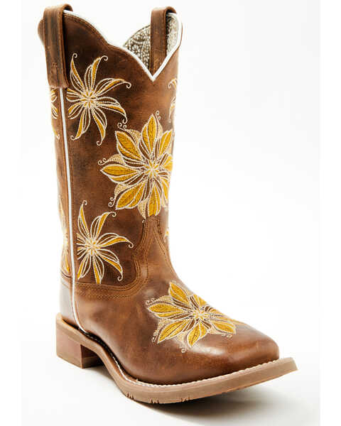 Laredo Women's Melrose Floral Western Boots - Broad Square Toe, Tan, hi-res